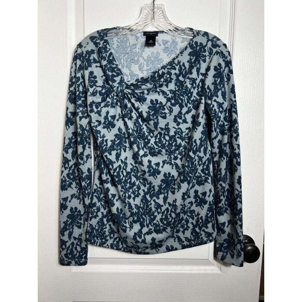 Ann Taylor Long Sleeve‎ Pullover Sweater Floral Blue Women's Size XS